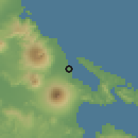 Shaded relief of the 60 km around Tabaco, drawn from the GMTED2010 grid