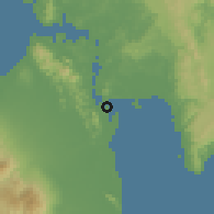 Shaded relief of the 60 km around Tacloban, drawn from the GMTED2010 grid