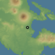 Shaded relief of the 60 km around Tagas, drawn from the GMTED2010 grid