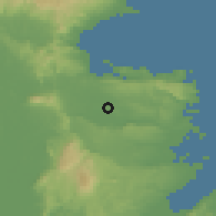 Shaded relief of the 60 km around Tagbina, drawn from the GMTED2010 grid