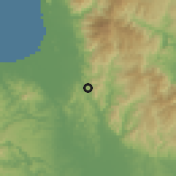 Shaded relief of the 60 km around Taligaman, drawn from the GMTED2010 grid