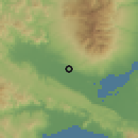 Shaded relief of the 60 km around Tambulig, drawn from the GMTED2010 grid