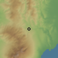 Shaded relief of the 60 km around Tamugan, drawn from the GMTED2010 grid