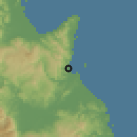 Shaded relief of the 60 km around Tandag, drawn from the GMTED2010 grid