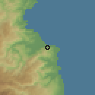 Shaded relief of the 60 km around Taytayan, drawn from the GMTED2010 grid