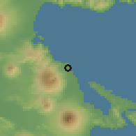 Shaded relief of the 60 km around Tiwi, drawn from the GMTED2010 grid