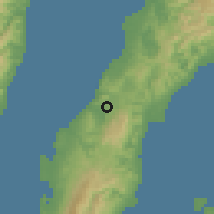 Shaded relief of the 60 km around Barili, drawn from the GMTED2010 grid