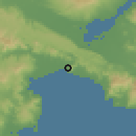 Shaded relief of the 60 km around Tukuran, drawn from the GMTED2010 grid