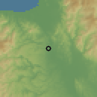 Shaded relief of the 60 km around Tungao, drawn from the GMTED2010 grid