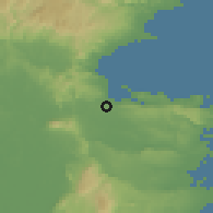 Shaded relief of the 60 km around Barobo, drawn from the GMTED2010 grid