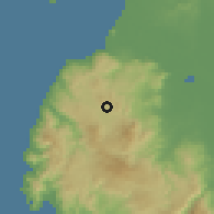 Shaded relief of the 60 km around Upi, drawn from the GMTED2010 grid