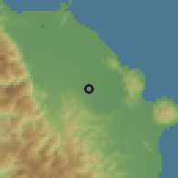 Shaded relief of the 60 km around Victoria, drawn from the GMTED2010 grid