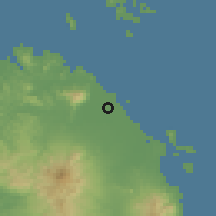 Shaded relief of the 59 km around Vinzons, drawn from the GMTED2010 grid