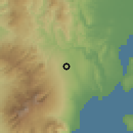 Shaded relief of the 60 km around Wangan, drawn from the GMTED2010 grid