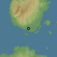 Shaded relief of the 60 km around Zamboanga, drawn from the GMTED2010 grid
