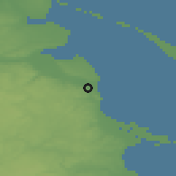 Shaded relief of the 48 km around Gdynia, drawn from the GMTED2010 grid