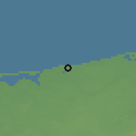 Shaded relief of the 48 km around Kołobrzeg, drawn from the GMTED2010 grid