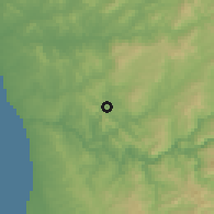 Shaded relief of the 53 km around Campo, drawn from the GMTED2010 grid