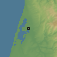 Shaded relief of the 53 km around Canedo, drawn from the GMTED2010 grid