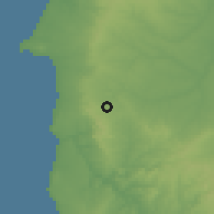 Shaded relief of the 54 km around Cercal, drawn from the GMTED2010 grid