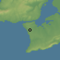 Shaded relief of the 54 km around Charneca de Caparica, drawn from the GMTED2010 grid