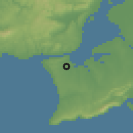 Shaded relief of the 54 km around Corroios, drawn from the GMTED2010 grid