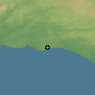 Shaded relief of the 54 km around Ferreiras, drawn from the GMTED2010 grid