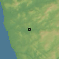 Shaded relief of the 53 km around Ferreiros, drawn from the GMTED2010 grid