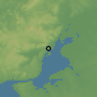 Shaded relief of the 54 km around Forte da Casa, drawn from the GMTED2010 grid