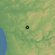 Shaded relief of the 53 km around Gandra, drawn from the GMTED2010 grid
