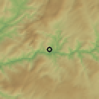 Shaded relief of the 53 km around Godim, drawn from the GMTED2010 grid