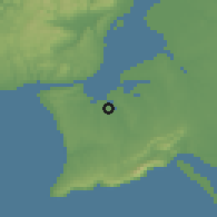 Shaded relief of the 54 km around Aldeia de Paio Pires, drawn from the GMTED2010 grid