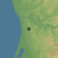 Shaded relief of the 53 km around Grijó, drawn from the GMTED2010 grid