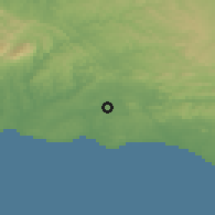 Shaded relief of the 54 km around Guia, drawn from the GMTED2010 grid