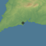 Shaded relief of the 54 km around Lagos, drawn from the GMTED2010 grid