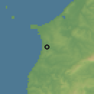 Shaded relief of the 54 km around Lourinhã, drawn from the GMTED2010 grid