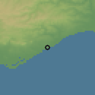 Shaded relief of the 54 km around Luz, drawn from the GMTED2010 grid
