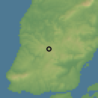 Shaded relief of the 54 km around Malveira, drawn from the GMTED2010 grid