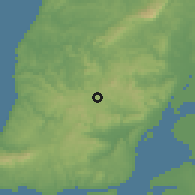 Shaded relief of the 54 km around Milharado, drawn from the GMTED2010 grid