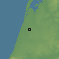 Shaded relief of the 53 km around Mira, drawn from the GMTED2010 grid