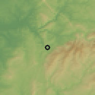 Shaded relief of the 53 km around Miranda do Corvo, drawn from the GMTED2010 grid
