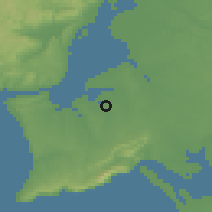 Shaded relief of the 54 km around Moita, drawn from the GMTED2010 grid