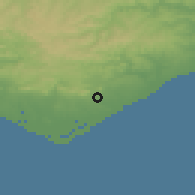 Shaded relief of the 54 km around Moncarapacho, drawn from the GMTED2010 grid