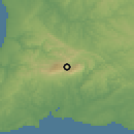 Shaded relief of the 54 km around Monchique, drawn from the GMTED2010 grid