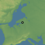 Shaded relief of the 54 km around Montijo, drawn from the GMTED2010 grid