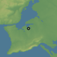 Shaded relief of the 54 km around Alhos Vedros, drawn from the GMTED2010 grid