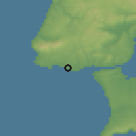 Shaded relief of the 54 km around Parede, drawn from the GMTED2010 grid