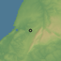 Shaded relief of the 53 km around Aljubarrota, drawn from the GMTED2010 grid