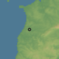 Shaded relief of the 54 km around A dos Cunhados, drawn from the GMTED2010 grid