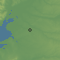 Shaded relief of the 54 km around Poceirão, drawn from the GMTED2010 grid